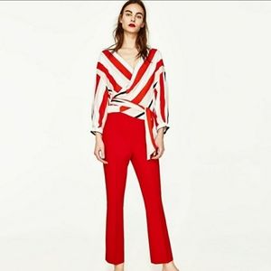 Zara stripped wrap top blouse tie waist